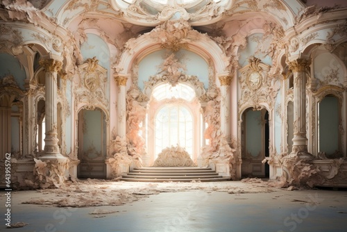 Desolate rococo baroque ballroom. Generative AI