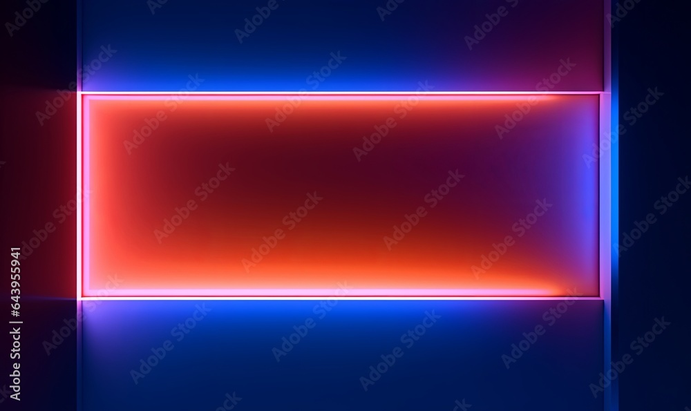 3d render, abstract colorful neon background with red blue gradient. Simple geometric shape, blank rectangular banner, Generative AI