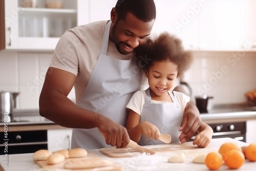 Father daughter kitchen cooking. Generate Ai