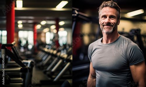 Portrait of man working out gym fitness  fitness concept. Healthy lifestyle with fitness gym and healthy life .