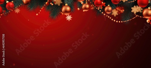 Christmas decoration ornaments elements on red background. Beautiful Christmas and New Year background.