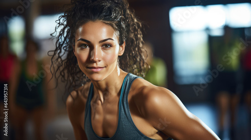 Portrait of a young athletic woman in a gym