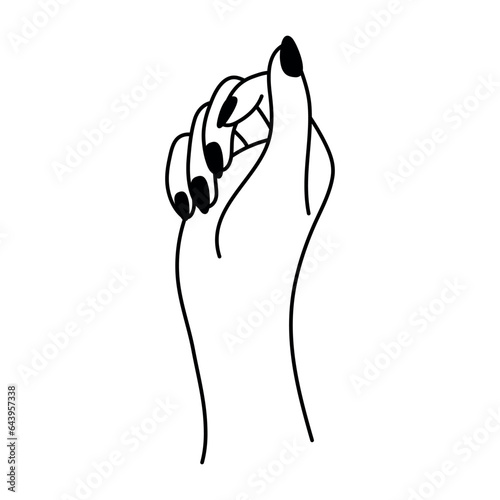 Female hand in a fist gesture. Linear icon. Non-verbal language. Elegant palm of hand. Woman's arm. Simple vector minimalist illustration. Graphic element isolated on white background.
