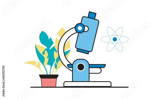Medical service concept with people scene in flat web design. Laboratory tests and microbiological research using lab microscope. Vector illustration for social media banner, marketing material.