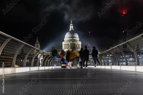 Night view of the St. Paul's Cathedral from the Millennium Bridge photo