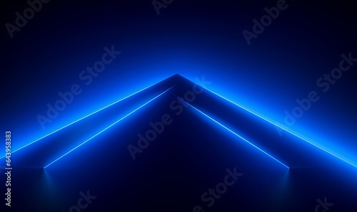 3d render  abstract simple background with glowing zigzag lines illuminated with blue neon light. Minimal geometric wallpaper  Generative AI