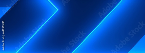 3d render, abstract minimal neon background with glowing lines. Wall illuminated with blue light. Simple geometric wallpaper, Generative AI