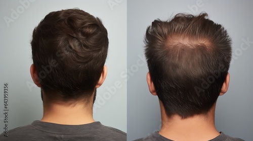 men view from the back, comparison of hair before and after transplantation.