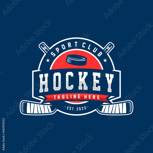 Hockey logo badge emblem. Sports label vector illustration for a hockey club