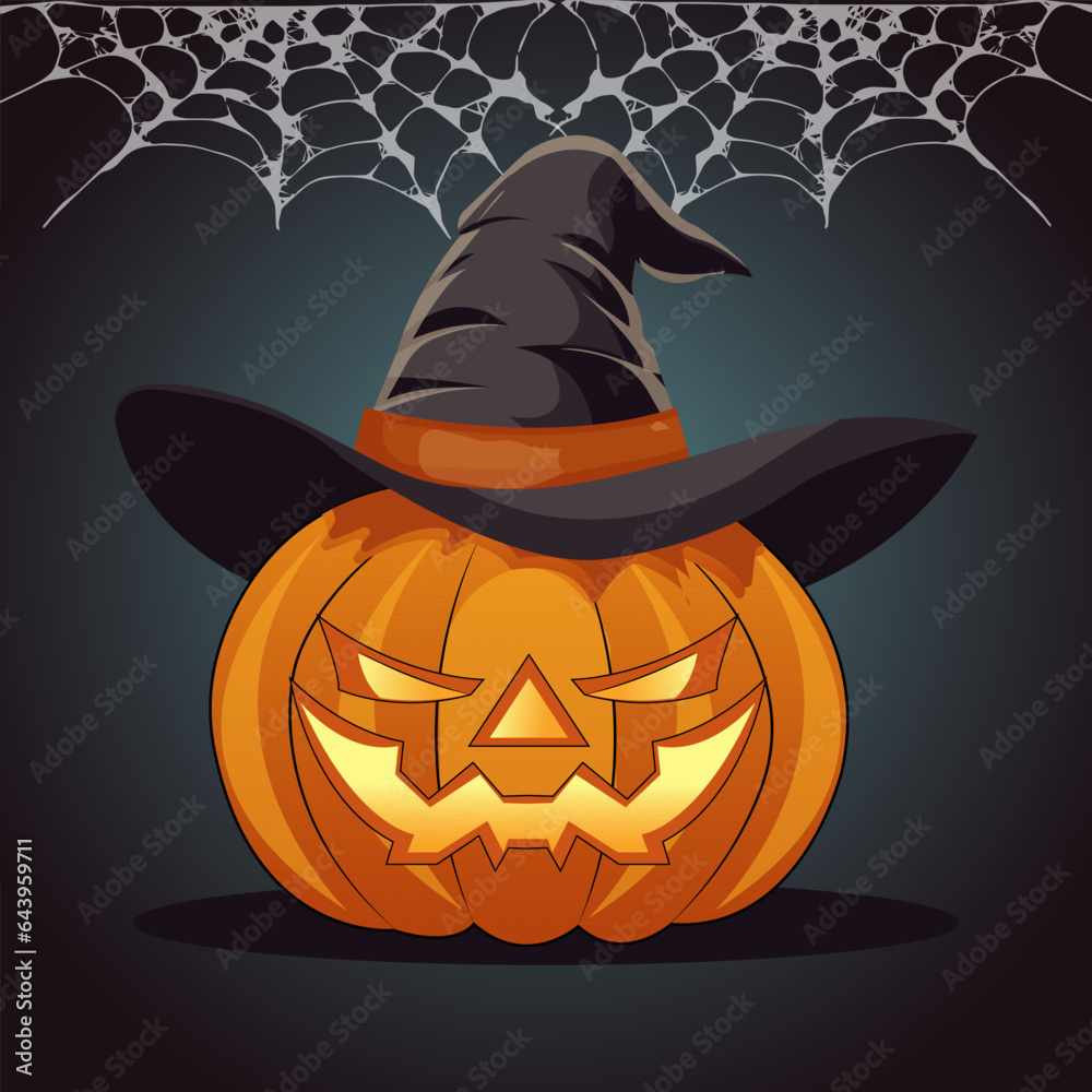 Vector illustration in cartoon style. Scary pumpkin Jack lantern in a ...