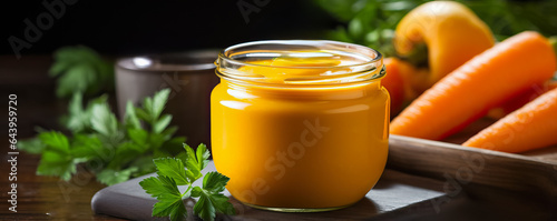 A close-up shot of a bright orange puree perfect for introducing carrots to babys diet  photo