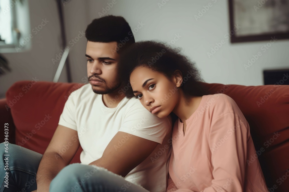 Multiethnic couple sofa. Generate Ai Multiethnic couple sofa. Generate Ai