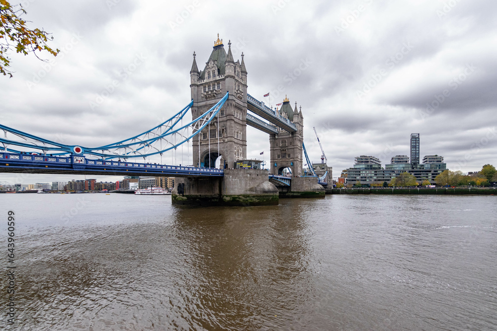 Daytime view of the Tower Bridge over the River Thames in London