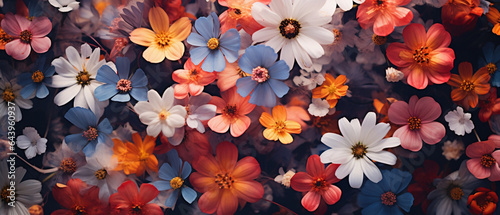 Tapeta kwiatowa - kolorowe tło z pięknych roślin.  #643960937