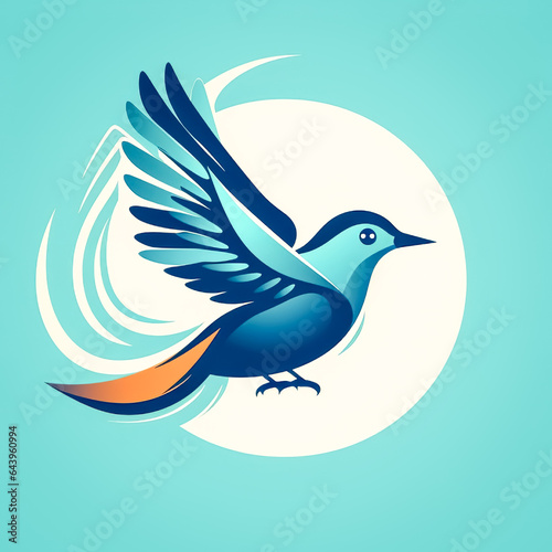 Simple blue bird logo design, generative AI. © puhimec