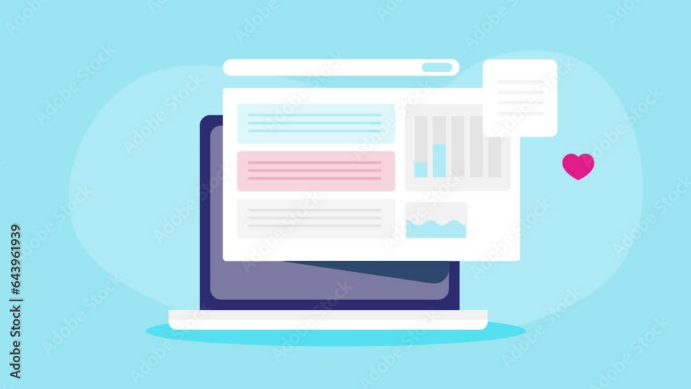 Online business performance analysis, Marketing data and chart, using SEO software tool for website traffic and search engine ranking, laptop screen display, video animation. 