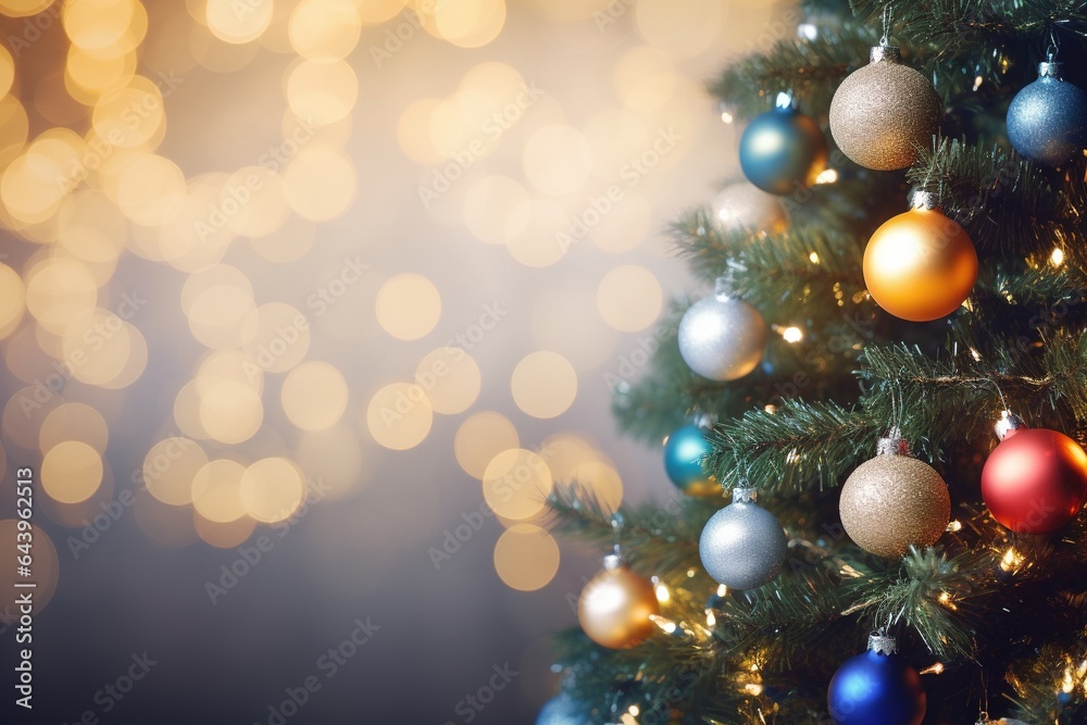 Christmas and New Year background with bokeh lights.Generative Ai Christmas and New Year background with bokeh lights.Generative Ai