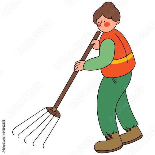 Female street sweeper line filled illustration