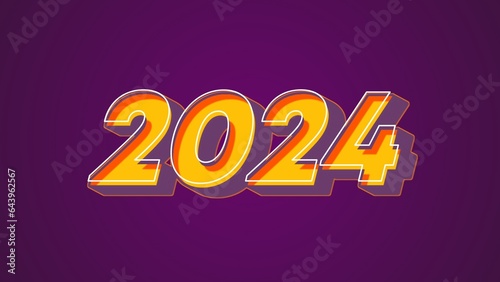 3d Typography number 2024 orange isolated on dark purple background. Design banner posters, stickers, cards 2024. Suitable as printed images on diary covers, t shirts, mugs, etc.