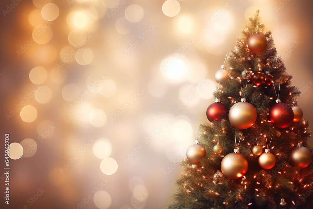 Christmas and New Year background with bokeh lights.Generative Ai