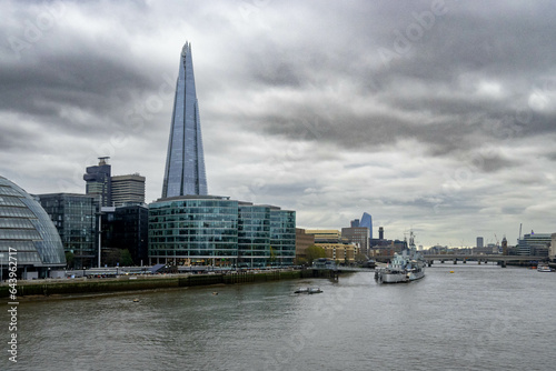 Daytime view of the Shard and skyscrapers of the city of London