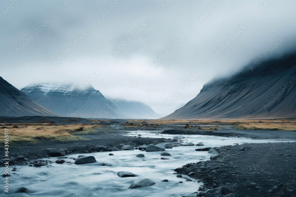 Nature's Drama: Icelandic Mountains and River