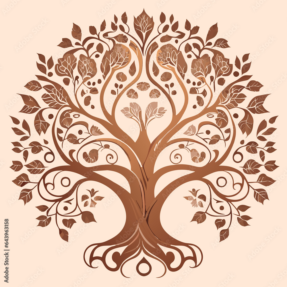 tree with leaves isolated on beige background. hand drawn illustration tree with leaves isolated on beige background. hand drawn illustration