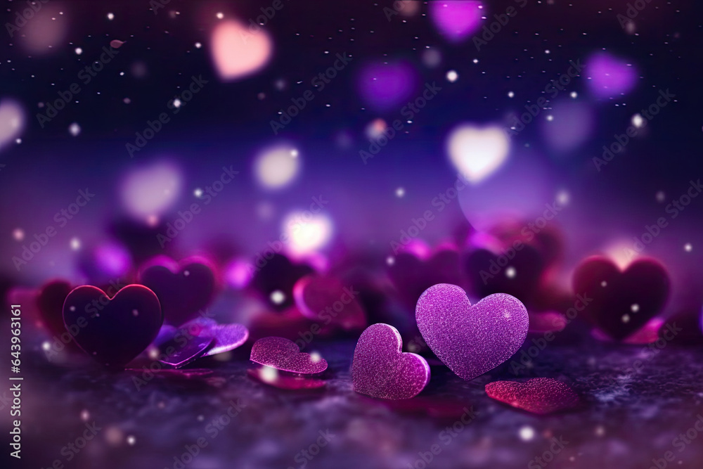 Abstract Bokeh Purple Hearts Valentine Day Background, Generative AI Abstract Bokeh Purple Hearts Valentine Day Background, Generative AI