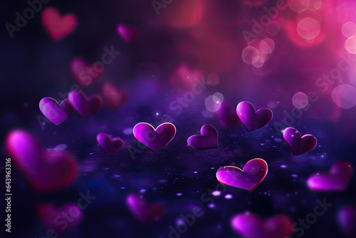Abstract Bokeh Purple Hearts Valentine Day Background, Generative AI