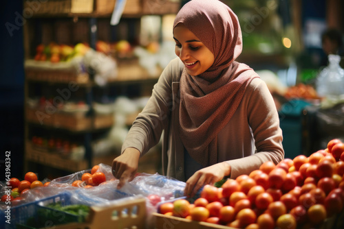 Diverse Fruit Market: Muslim Woman at Work
