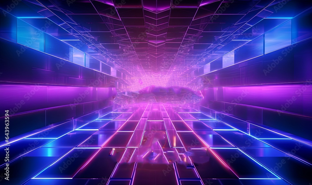 3d render, abstract neon metaverse background, Generative AI