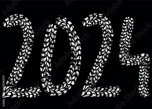 Happy New Year 2024 Black And White Urban Vector Texture Template. Dark Messy Dust Overlay Distress Background. Easy To Create Abstract Dotted, Scratchedg
