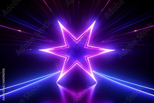 3d render  ultraviolet neon star shape  glowing lines  portal  tunnel  virtual reality  abstract fashion background  violet neon lights  arch  pink blue spectrum vibrant colors  laser  Generative AI