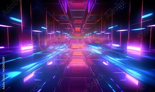 3d render, abstract neon metaverse background, Generative AI