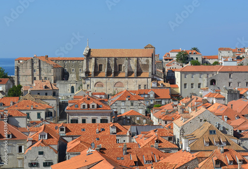 Roofs of the buildings of the old city of Dubrovnik. Landscape of the city from a height