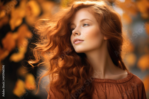 Pretty redhead woman in autumn season