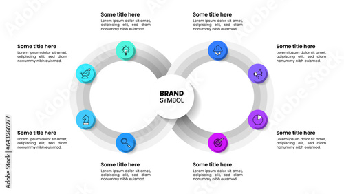Infographic template. 8 circles with icons in a loop