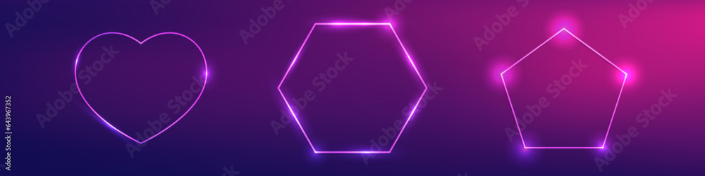 Set of neon frames with shining effects Set of neon frames with shining effects