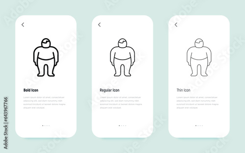 Obesity, excess weight thin line icon. Overweight, unhealthy body, dieting. Chubby man. Vector illustration.