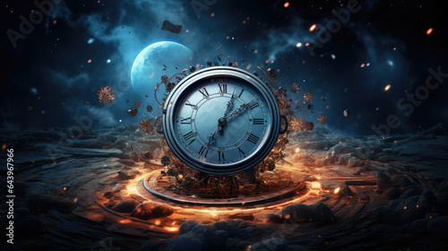 clock in space, time concept Generative AI