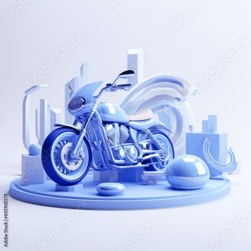 3D model a blue modern bike with glossiness material, isometric illustration, render from blender in minimalism style, high quality details, isolated on white background. photo