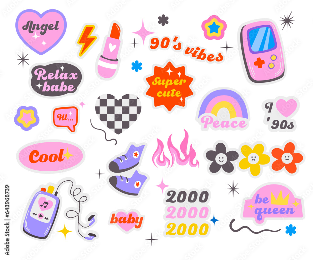 Trendy Y2K retro sticker set, girly vintage patch collection, glamorous90s and 2000s style icon