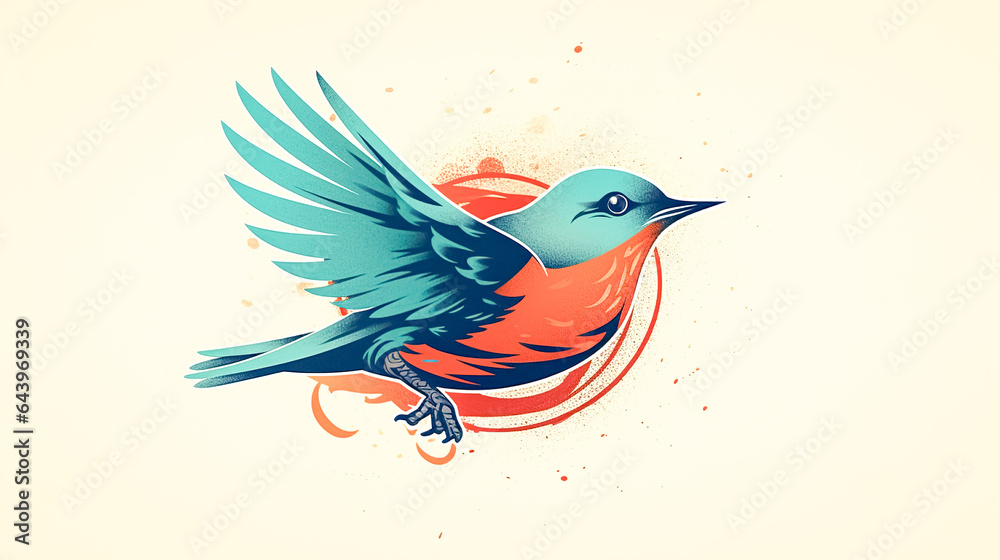 Simple blue bird logo design, generative AI.