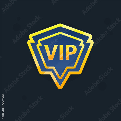 Game UI Nonagon Icon Of VIP Coin For Casino Or Slot Or Reward Badge Page Winner GUI Glossy Glamour Golden Luxury Honorable Blue Vector Design