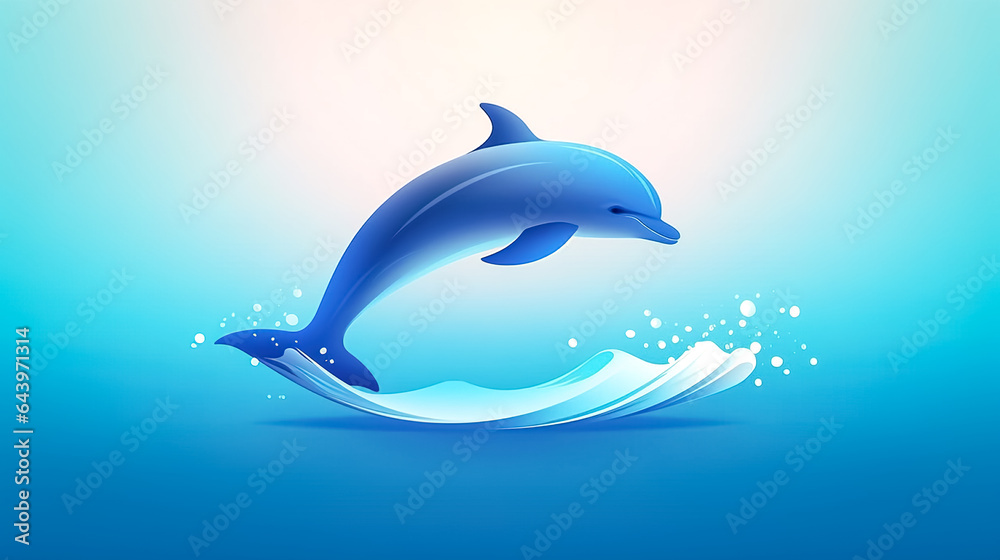 Creative illustration with a dolphin on a blue background, generative AI. Creative illustration with a dolphin on a blue background, generative AI.
