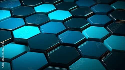 Abstract Background of hexagonal Shapes in cyan Colors. Geometric 3D Wallpaper
