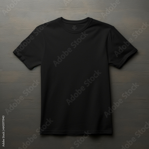 A full black blank t shirt mockup, dark background, structure