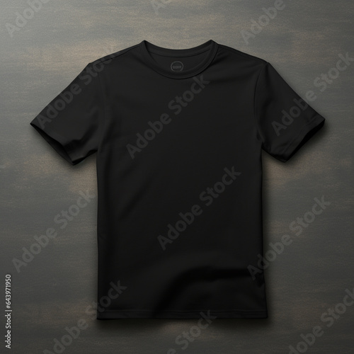 A full black blank t shirt mockup, dark background, structure