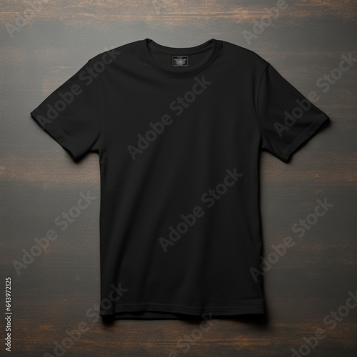 A full black blank t shirt mockup, dark background, structure