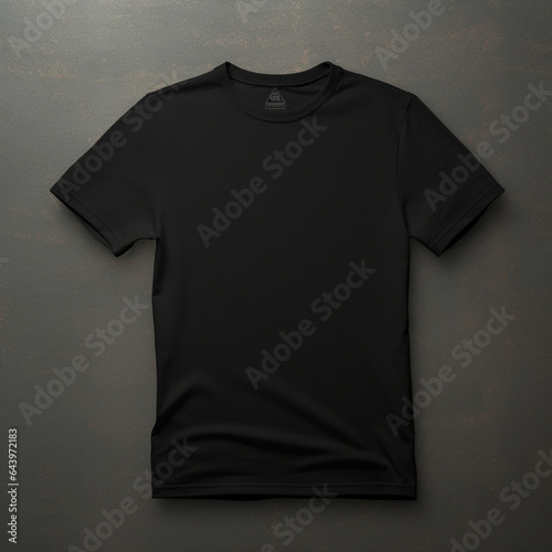 A full black blank t shirt mockup, dark background, structure